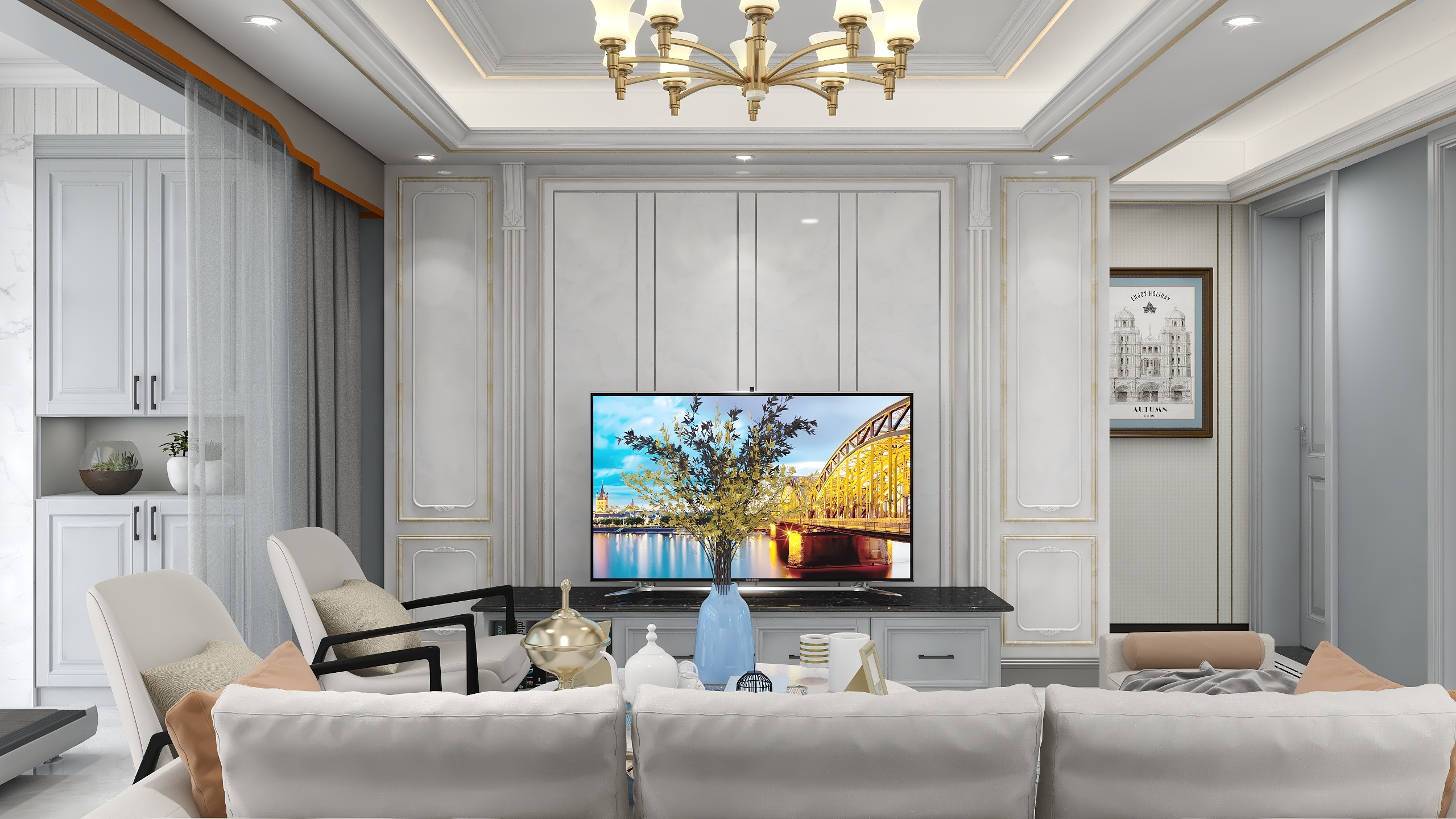 非凡H空间-现代美式三居.淡墨-装修设计方案