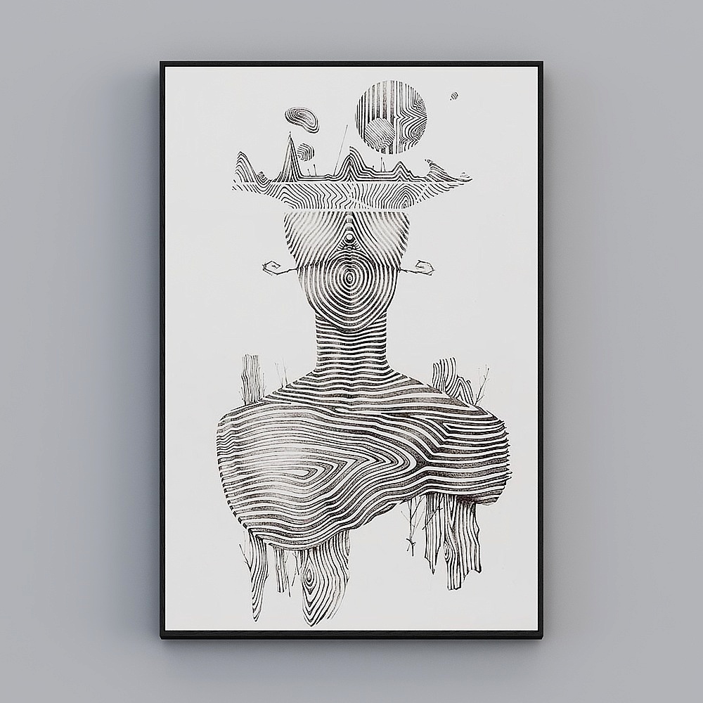 臣萱全屋配画-玄关画-极简主义黑白系列五