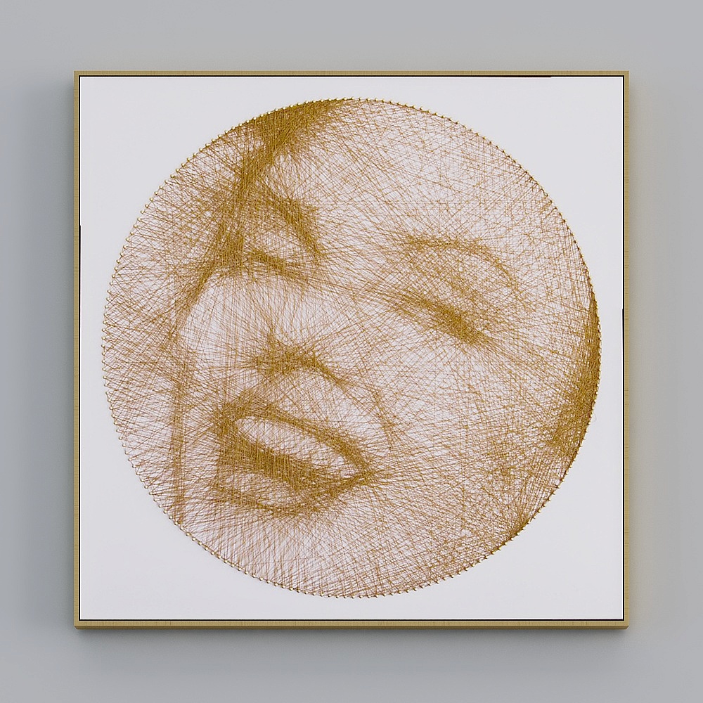 臣萱全屋配画-客厅玄关画-线条画四3D模型