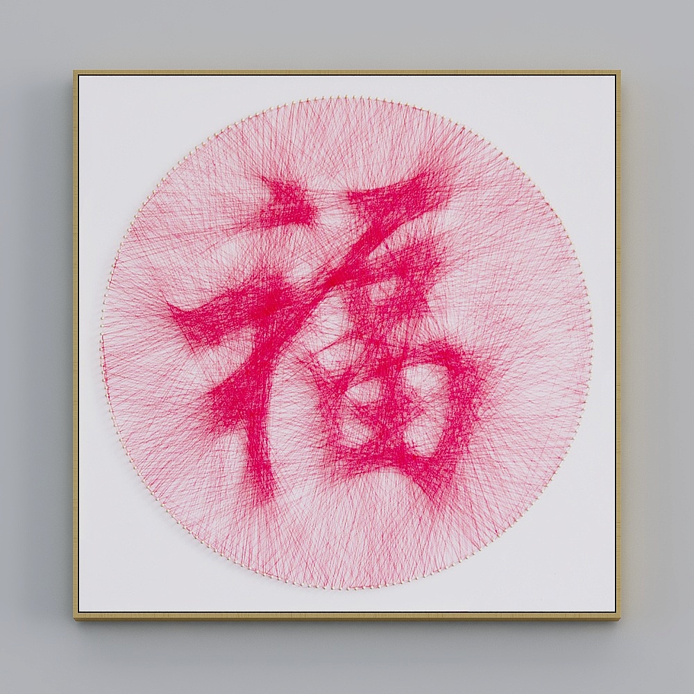 臣萱全屋配画-客厅玄关画-线条画五3D模型