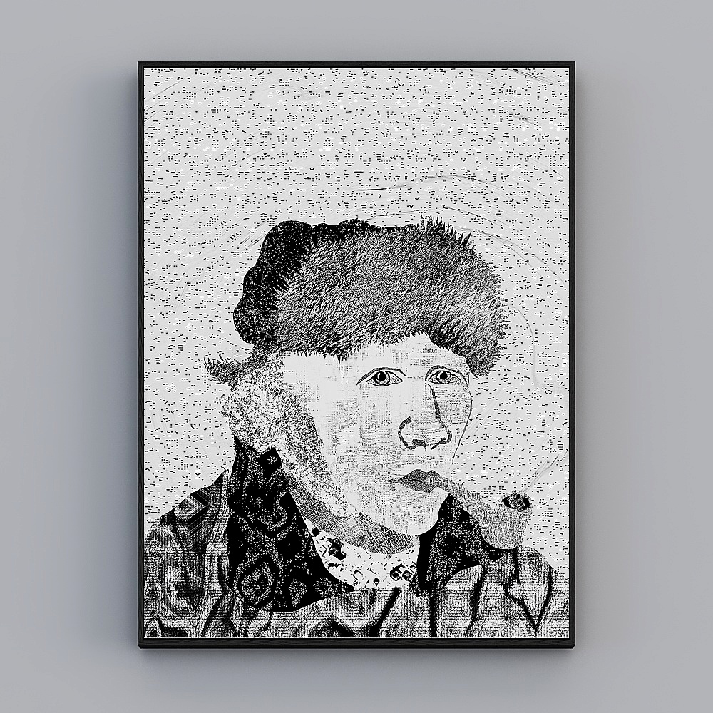 臣萱全屋配画-玄关客户画-黑白纹理拼贴艺术画13D模型