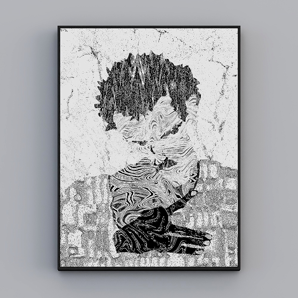 臣萱全屋配画-玄关客户画-黑白纹理拼贴艺术画2