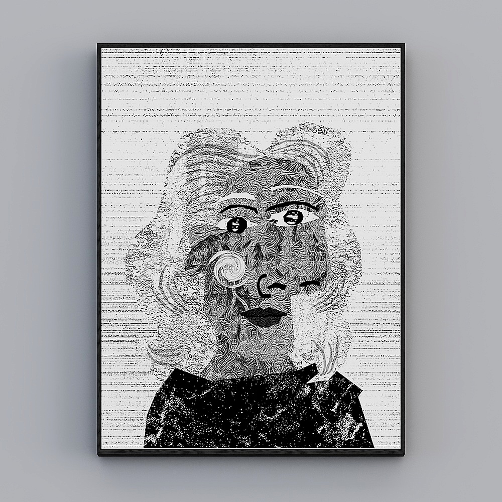 臣萱全屋配画-玄关客户画-黑白纹理拼贴艺术画4