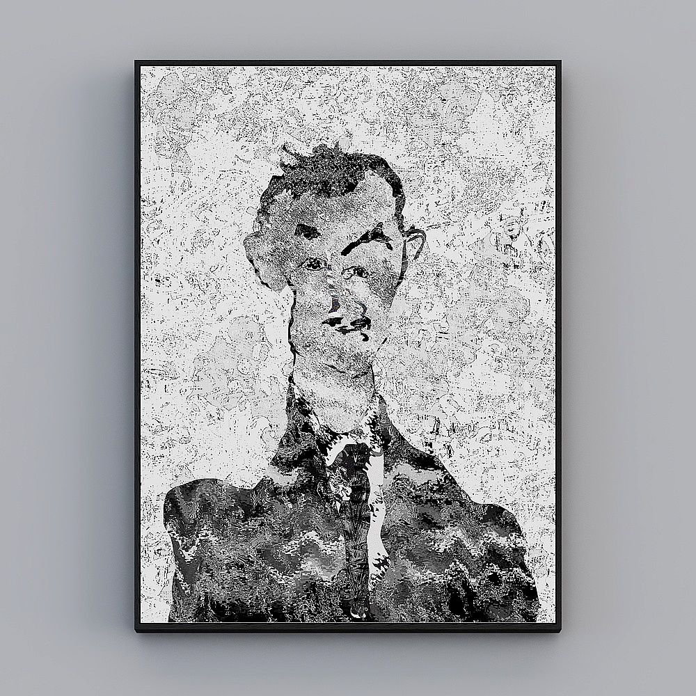 臣萱全屋配画-玄关客户画-黑白纹理拼贴艺术画53D模型