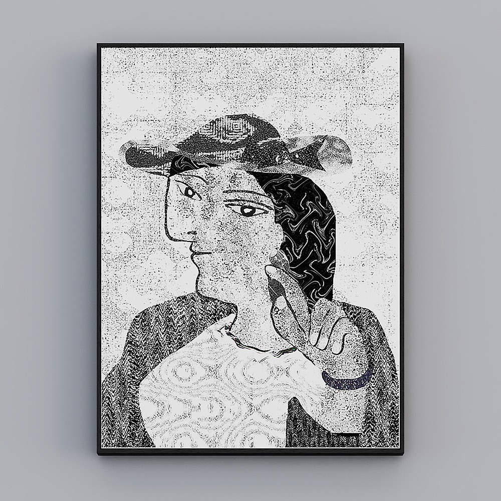 臣萱全屋配画-玄关客户画-黑白纹理拼贴艺术画3