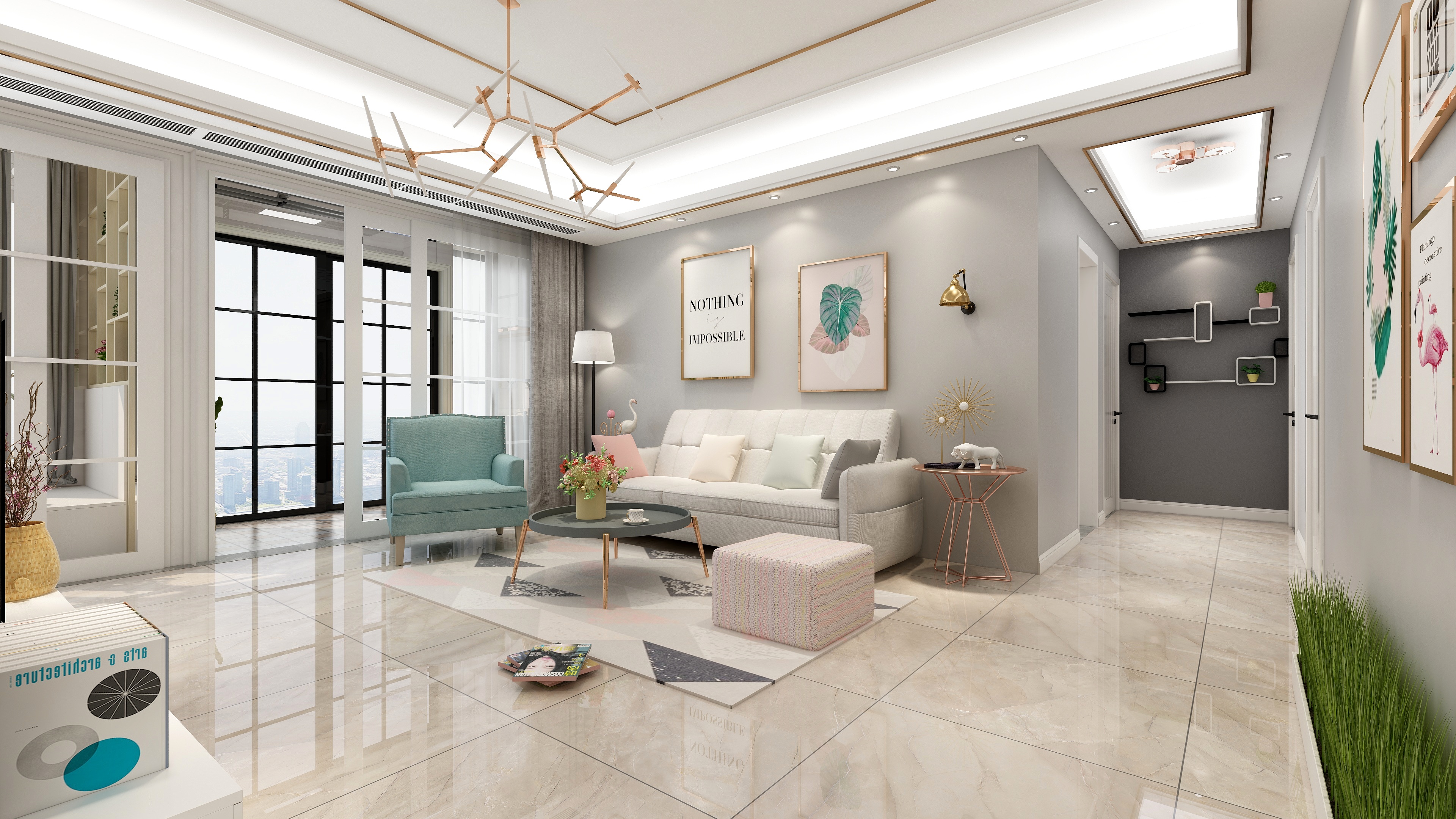 王思力-北欧轻奢风143方三居装修效果图