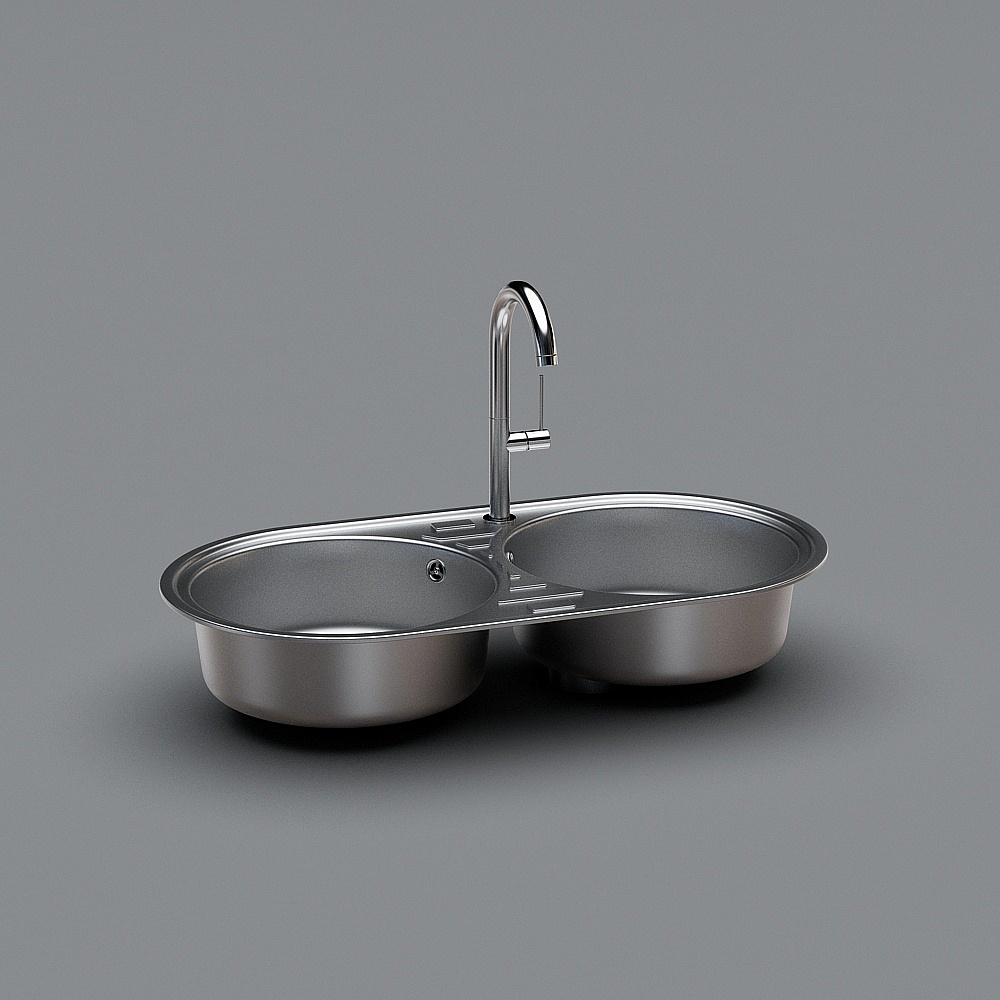 现代厨房不锈钢水槽洗碗池台盆-63D模型