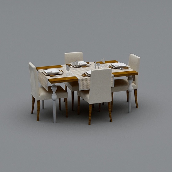 Table and Chairs 3D Model Set in Earth Color for Dining Areas