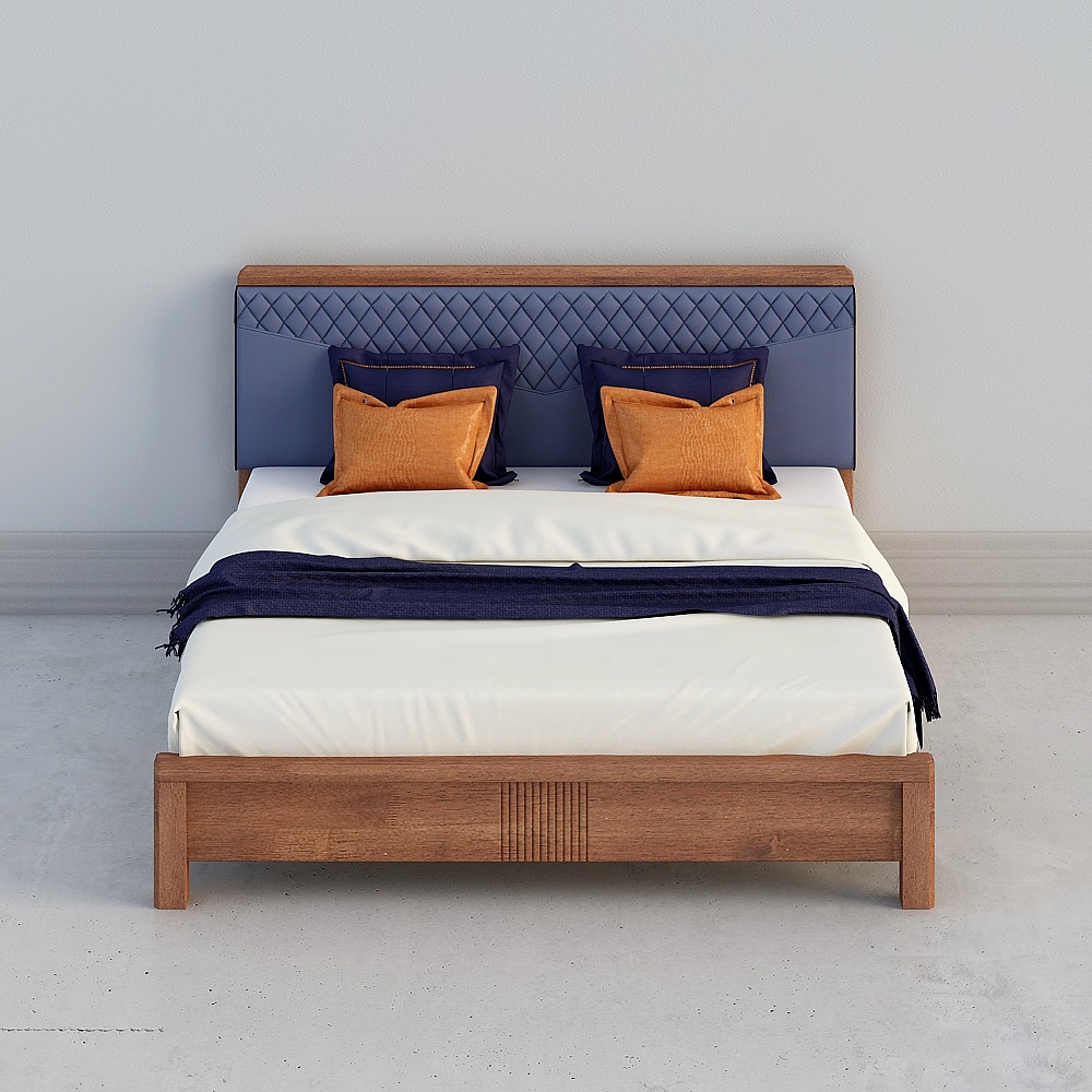 洛克家居-现代实木v6-za106a-双人床3d模型