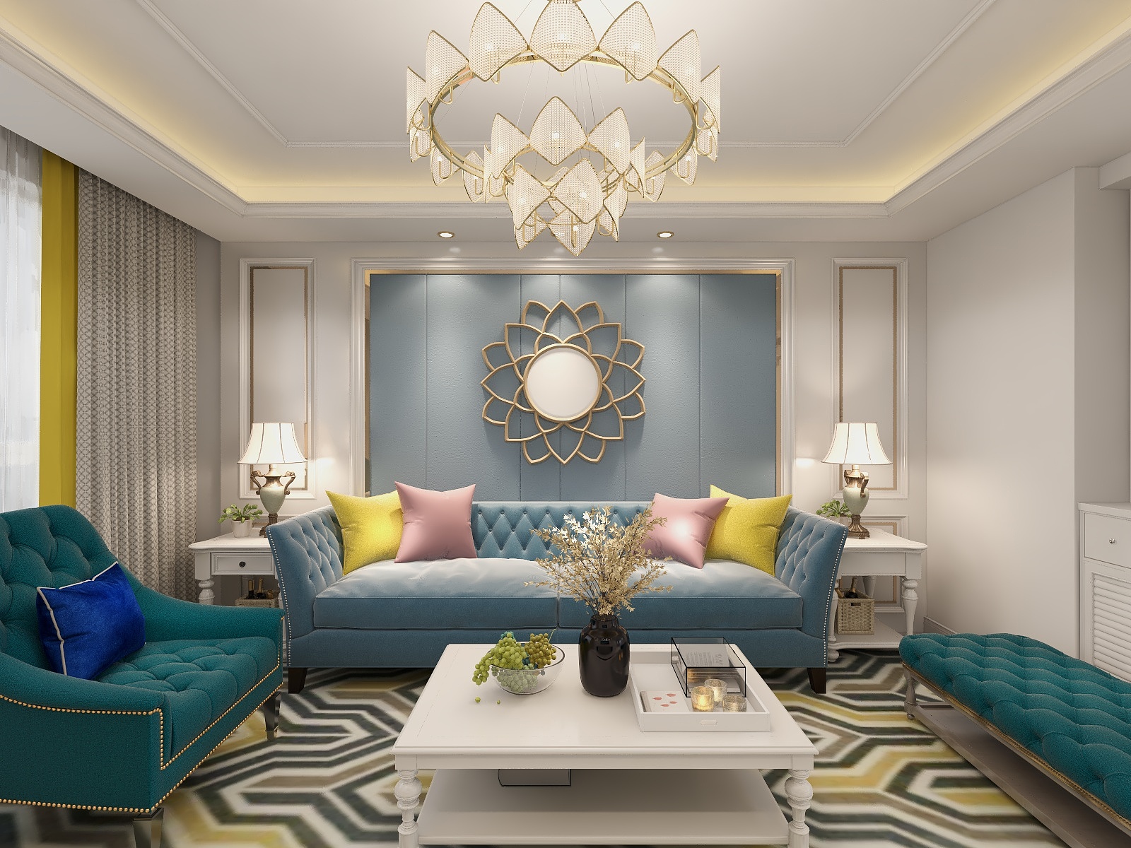 资深设计师徐浩天-110方简欧三居装修效果图