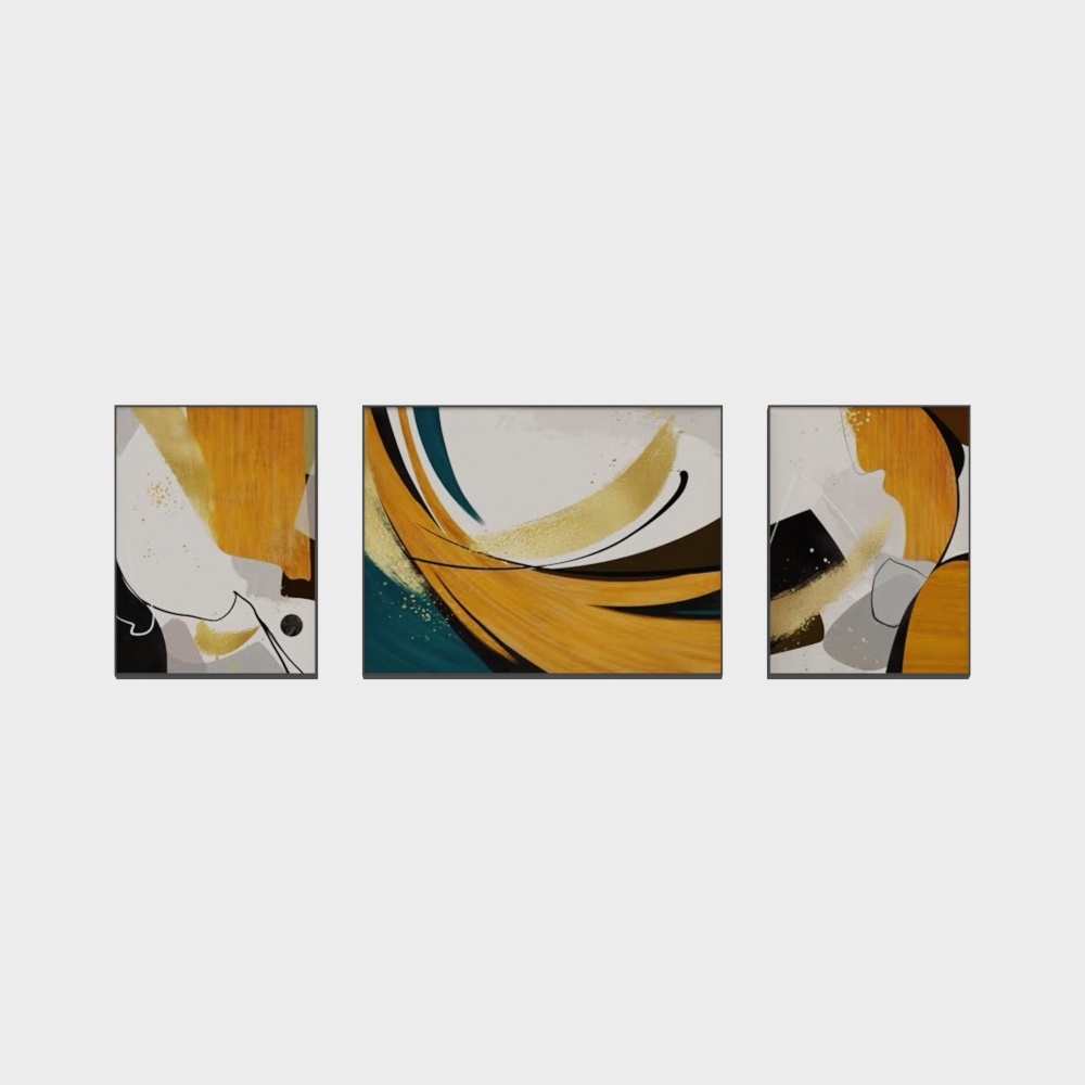 罗尚-现代风-客厅卧室装饰画-铭金幻橙(三联)3D模型