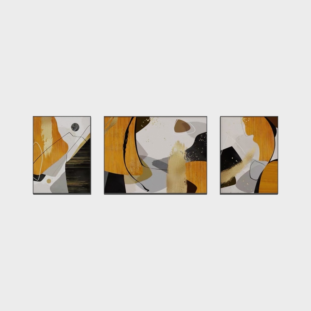 罗尚-现代风-客厅卧室装饰画-铭金幻橙(三联)3D模型
