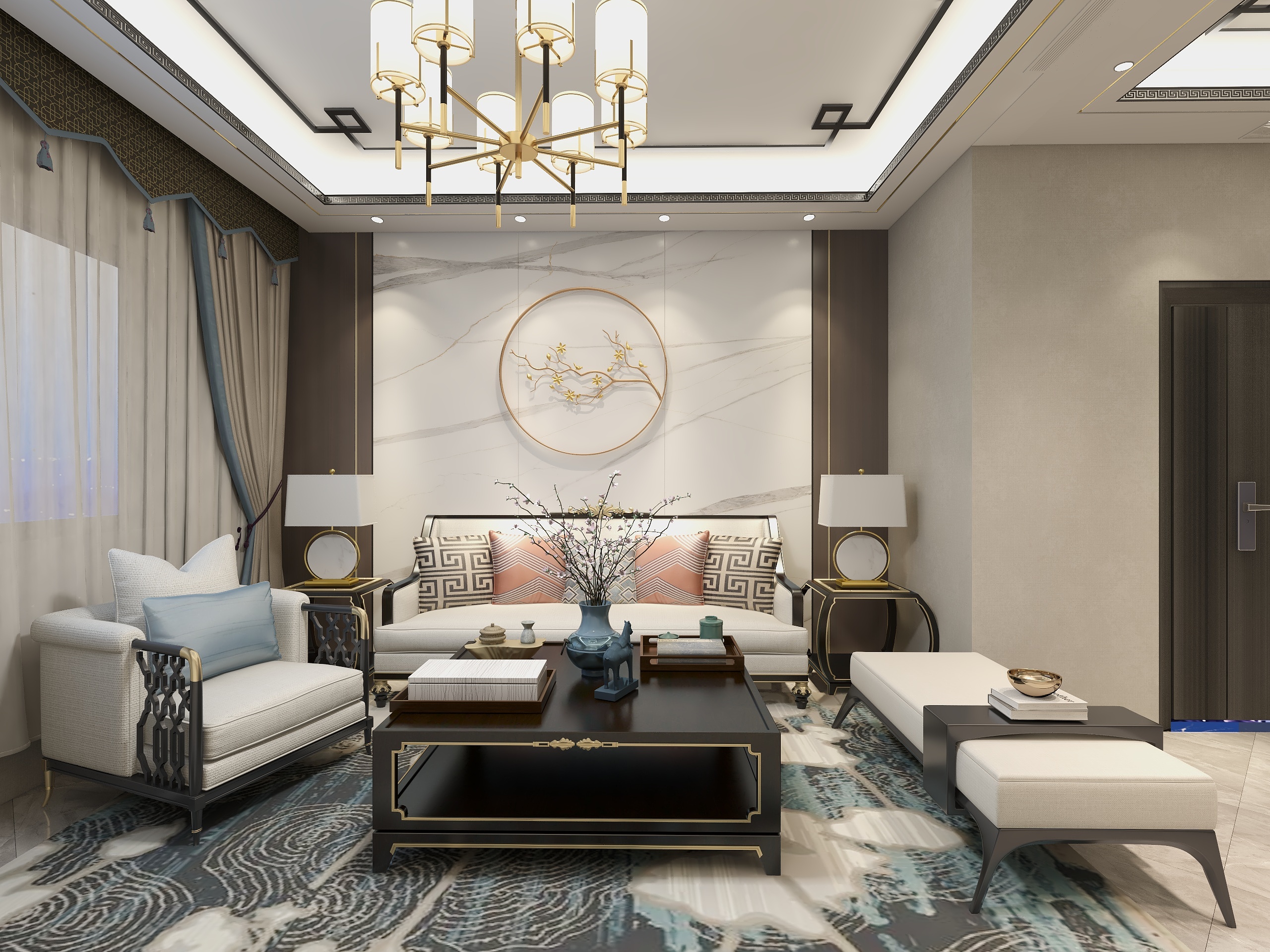 一只有梦想的设计狮-128平-新中式装修效果图