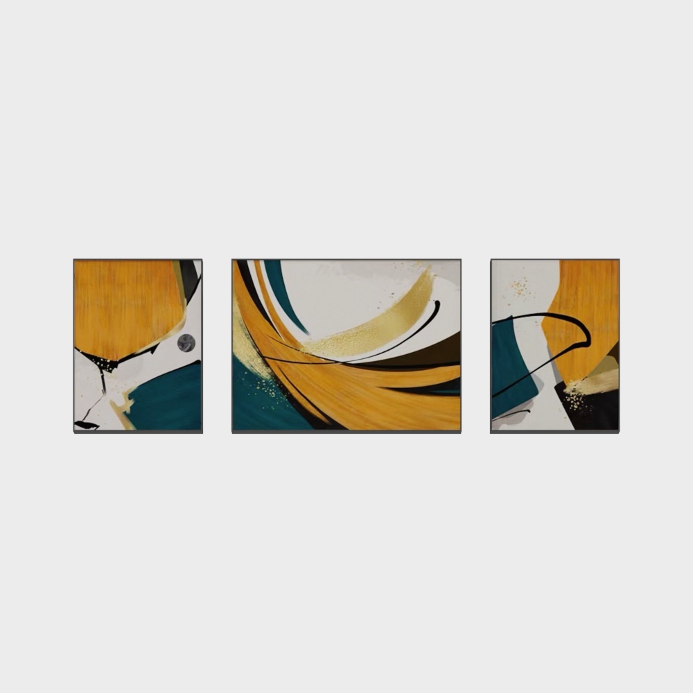 罗尚-现代风-客厅卧室装饰画-铭金幻橙(三联)