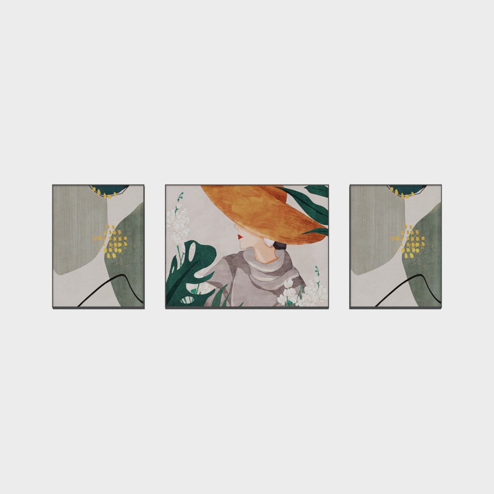 罗尚-现代风-客厅卧室装饰画-回眸（三联）