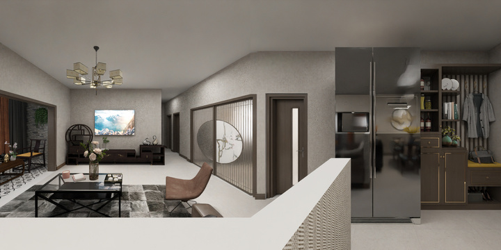 刘香锅-改造四室两厅两卫新中式风格-装修设计方案