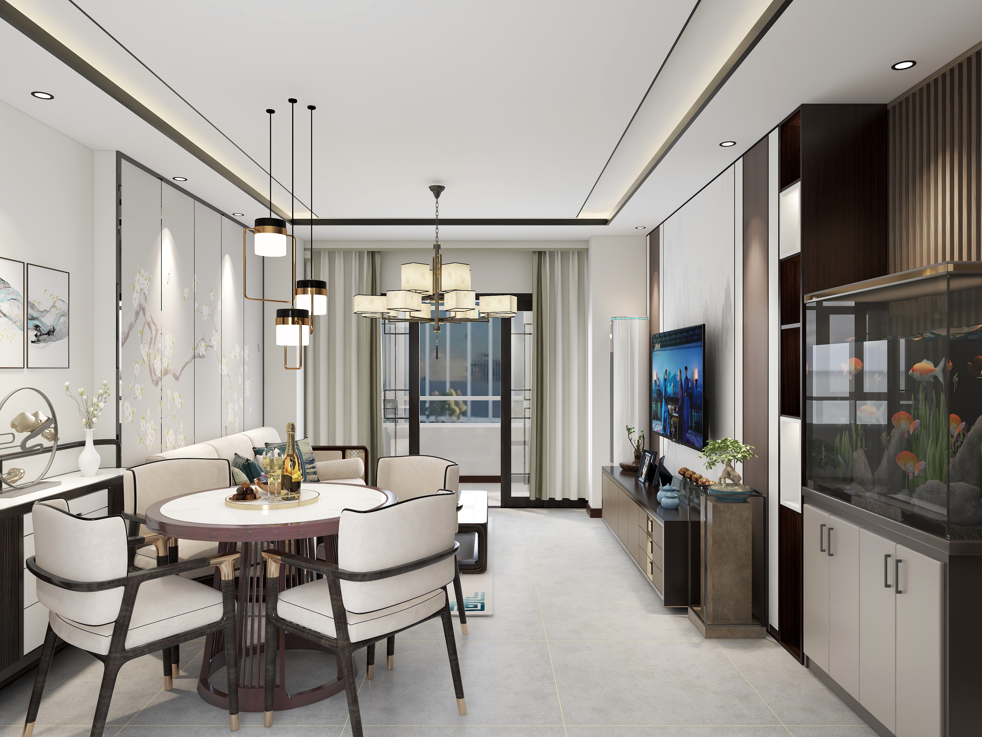 晨鑫设计-新中式-60㎡3室2厅1卫-装修设计方案