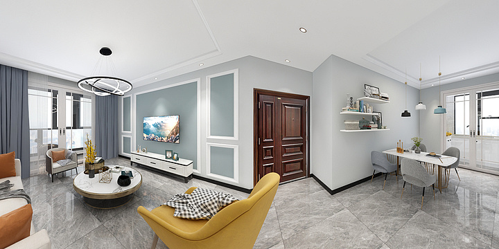 阳朔诺贝尔瓷砖-桂水湾四房两厅简约风项目-装修设计方案