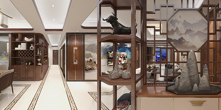 林杰设计-东城国际-李总雅居-轻奢新中-装修设计方案