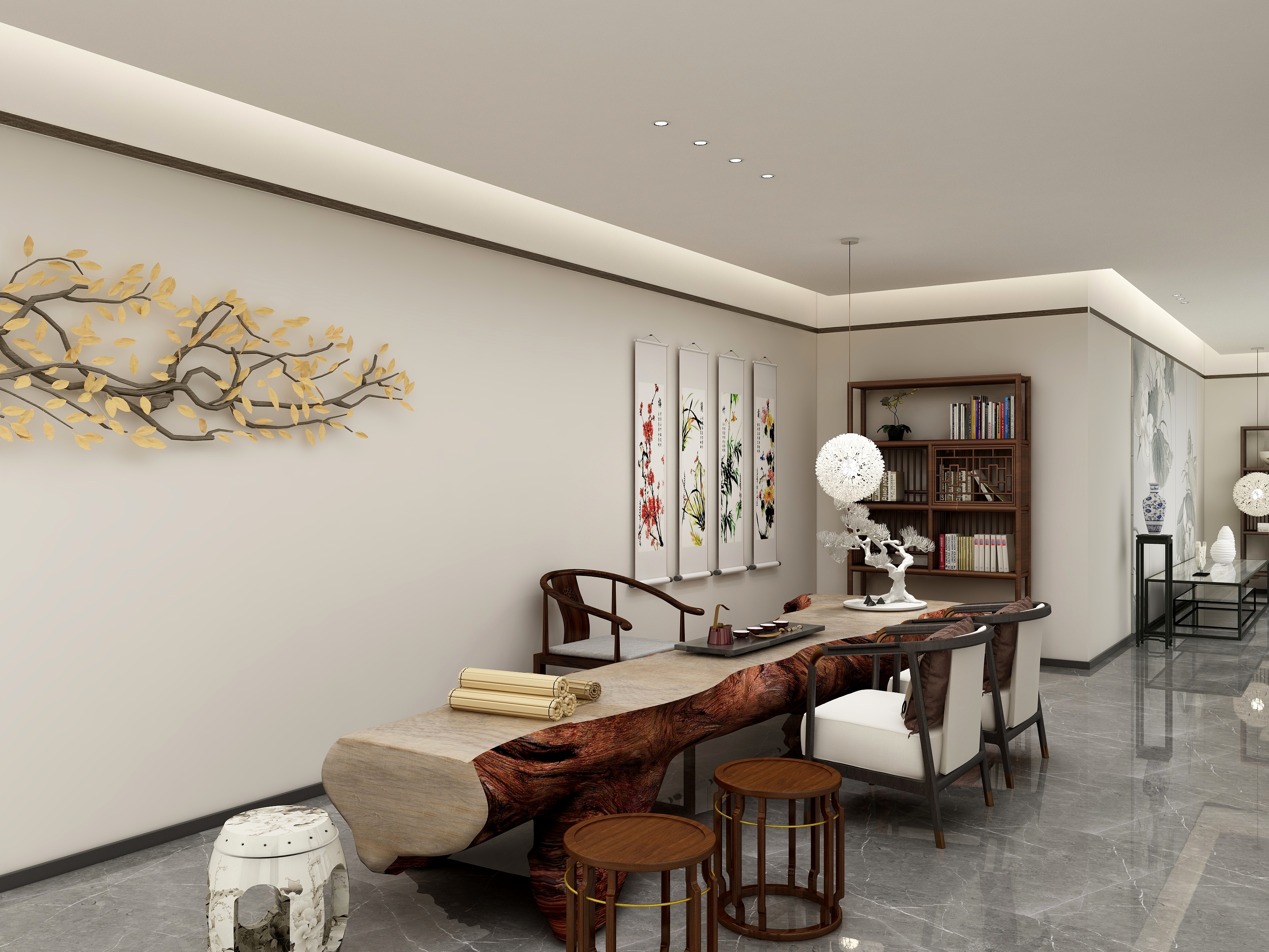 郑钧-曲院风荷中式别院|293平米三居装修效果图