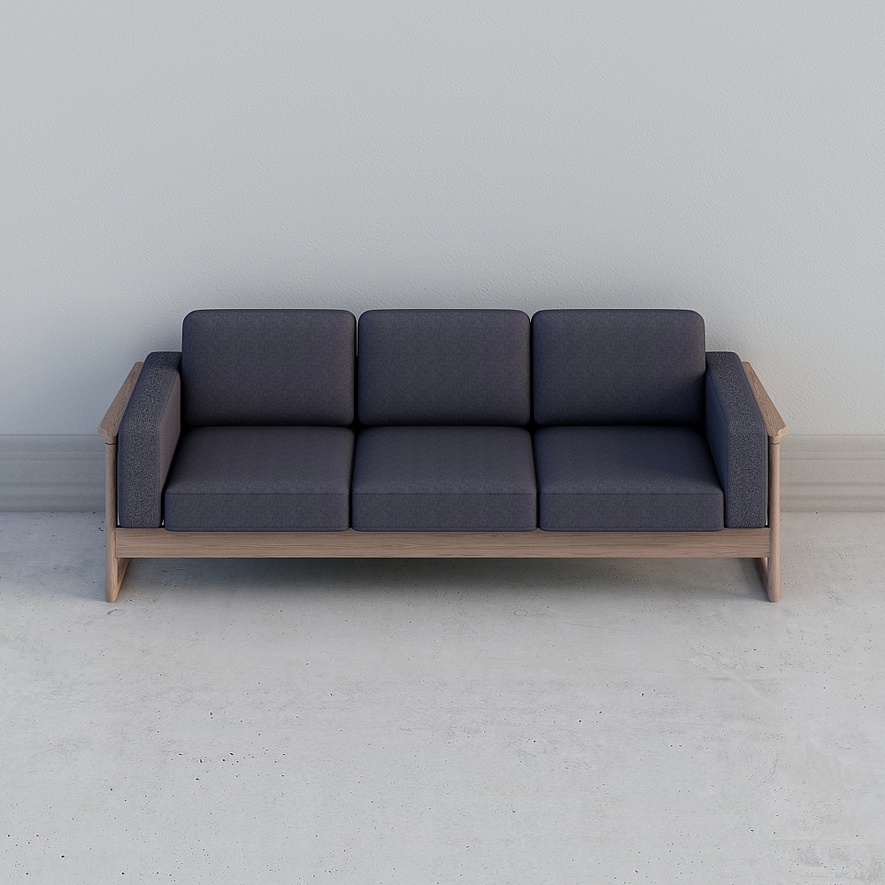 华松居-北欧高品质白蜡木-s2026-15沙发三人位3D模型