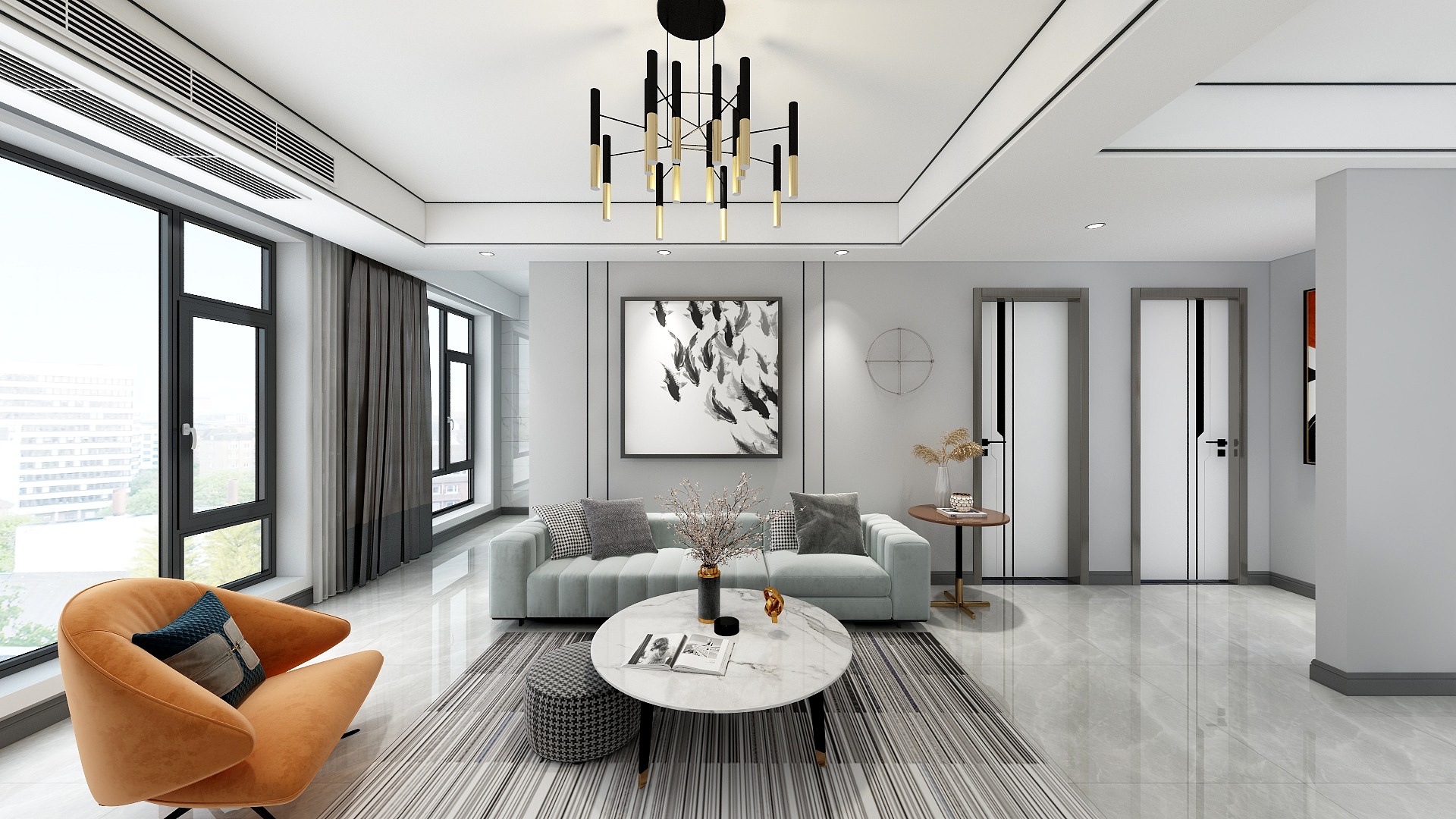 刘安明-现代轻奢四居室黑白灰和苑装修效果图