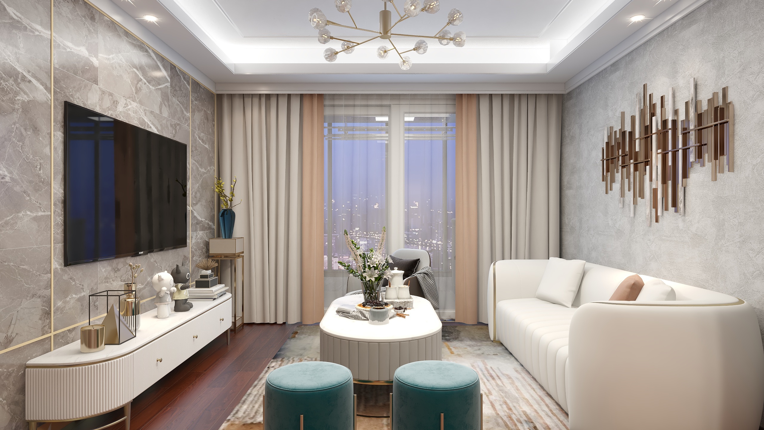 温知夏-美的城100m²轻奢-装修设计方案