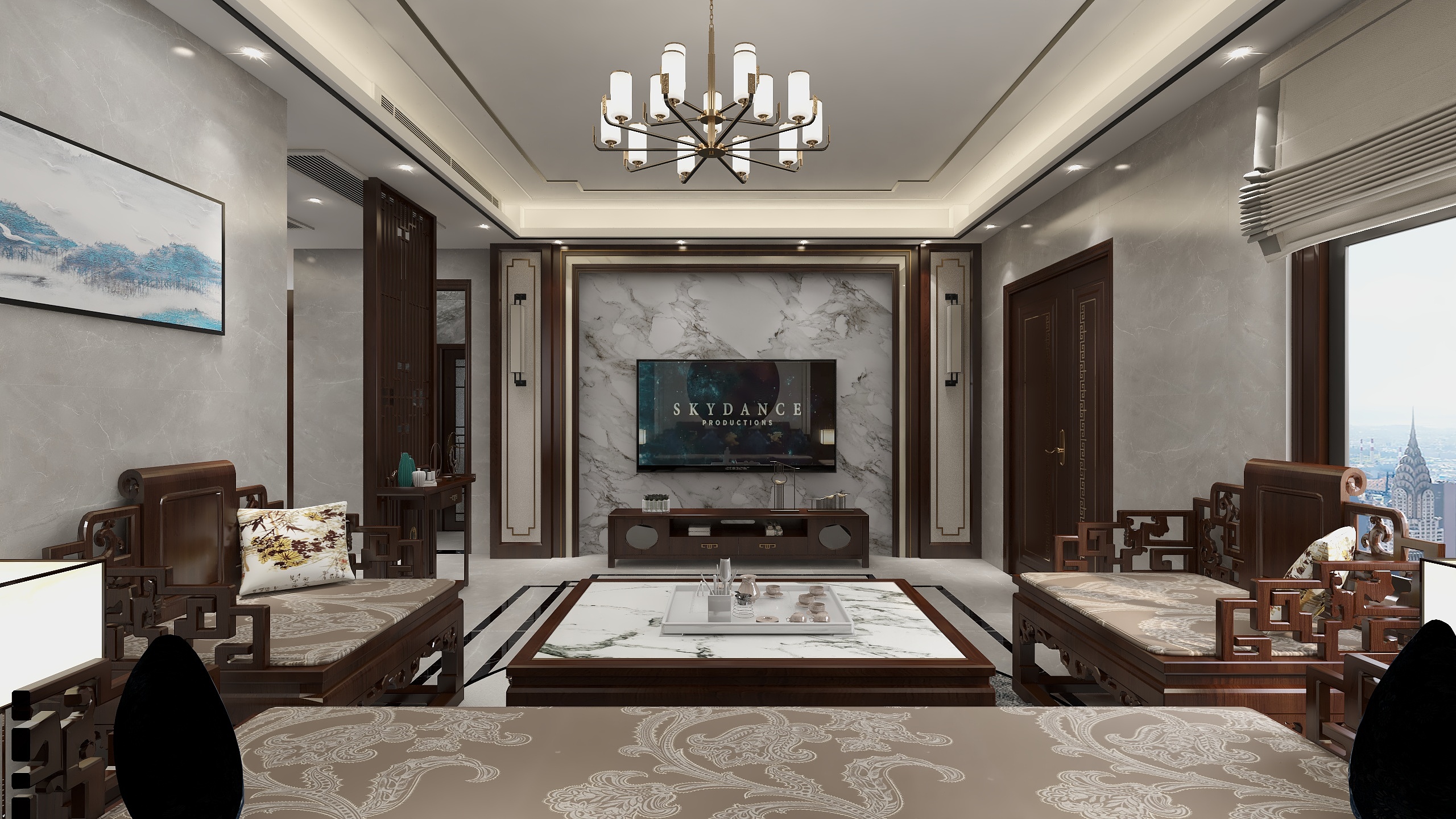 喜乐室内外高端设计-刘家塘自建房-一层新中式-装修设计方案