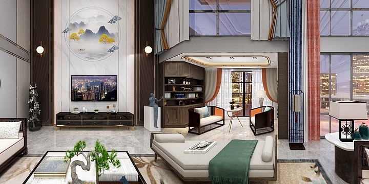 鼎美顶墙全屋定制-新中式复式楼-装修设计方案