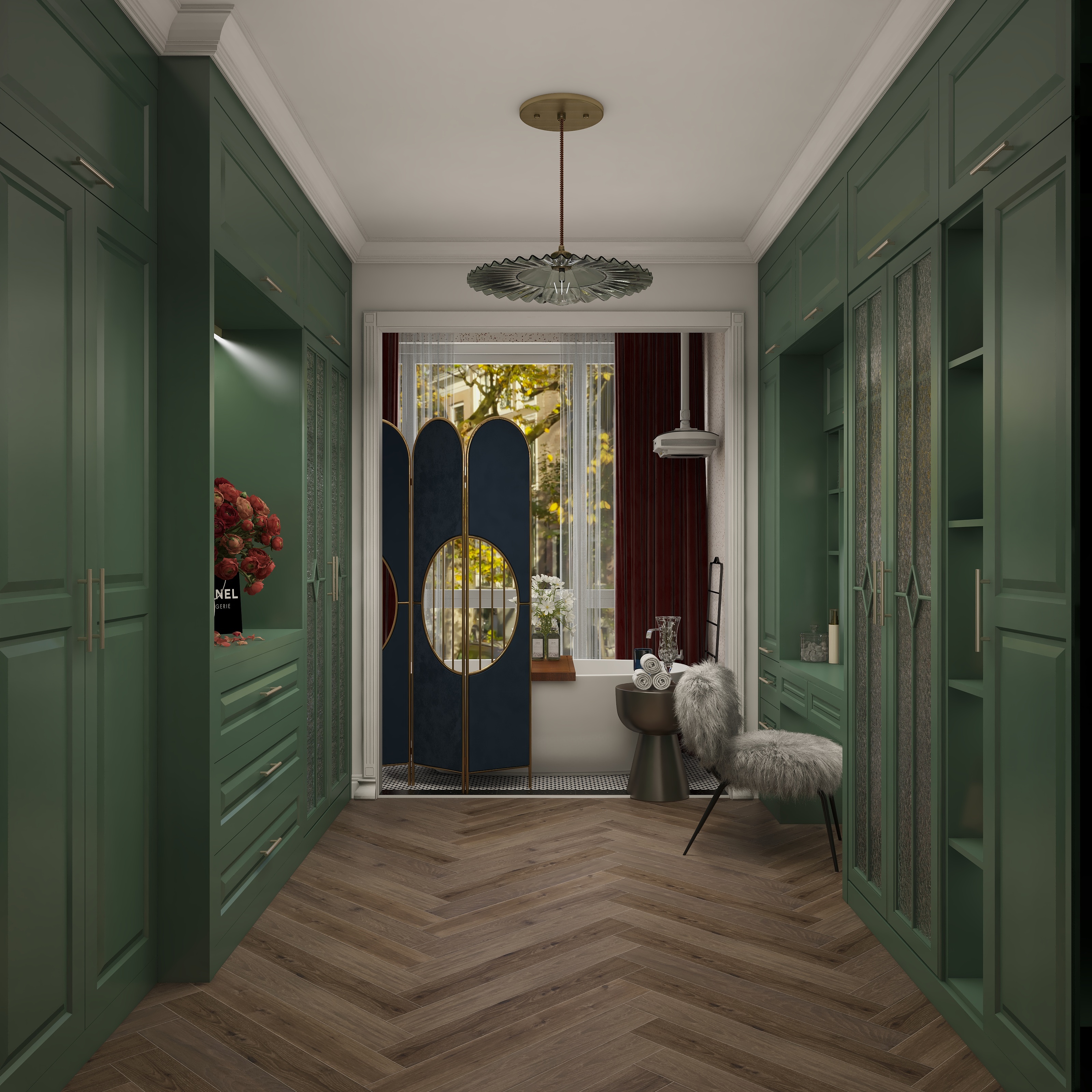 言色设计Lane-Pattern美式复古一层衣帽间 装修效果图第2张