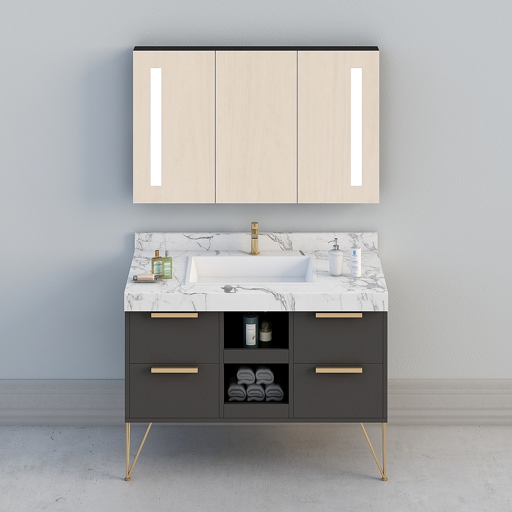 现代轻奢浴室柜洗手台-2-13D模型
