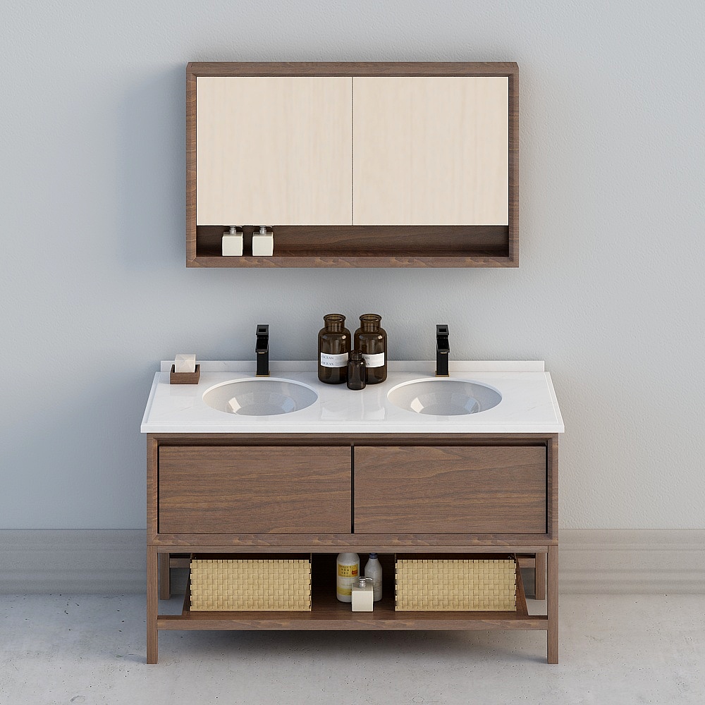 美式实木浴室柜-13D模型