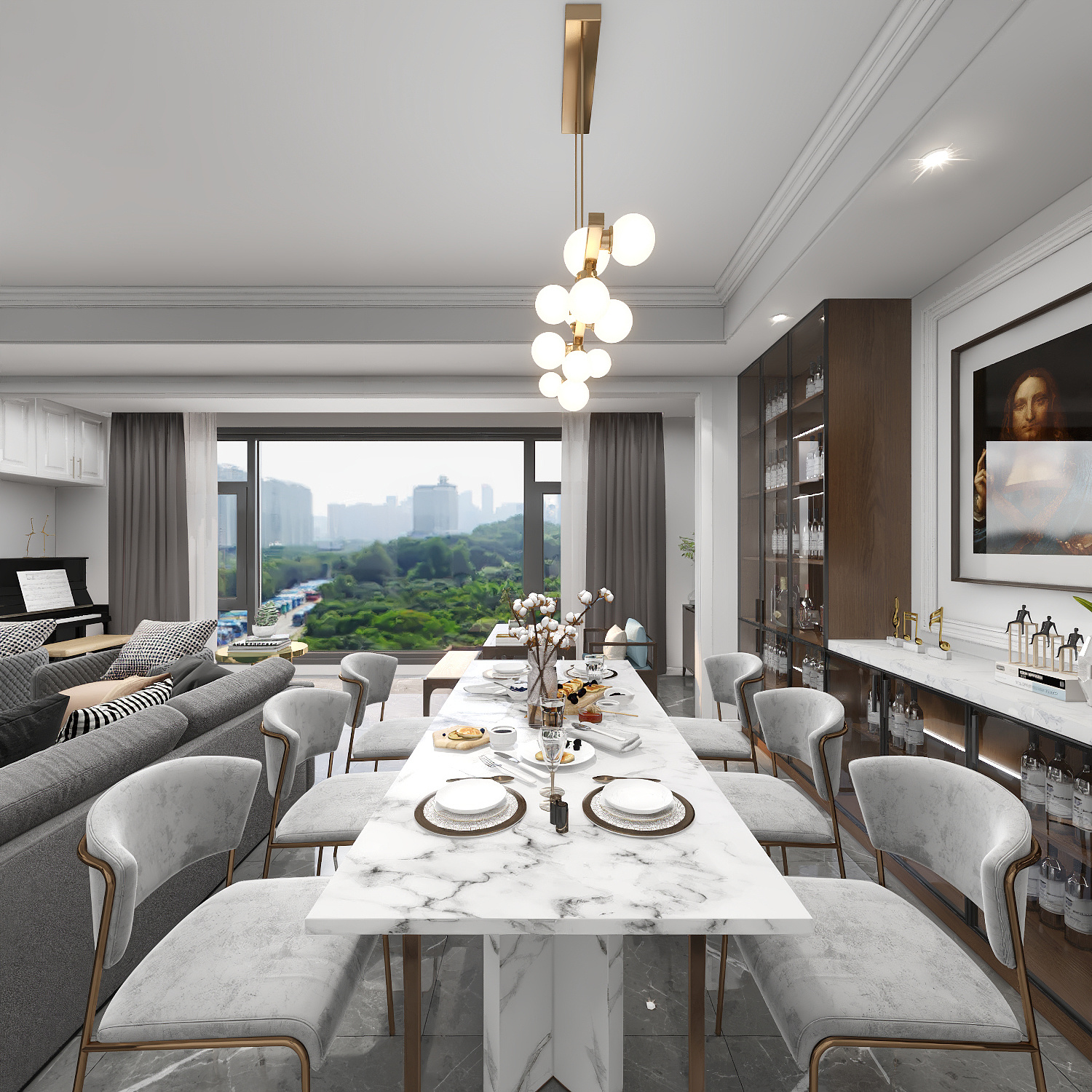 **----凤凰栖小美式一层客餐厅装修效果图第4张