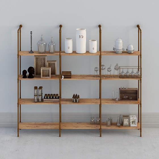 Modern Golden Shelves Rack 3D Model