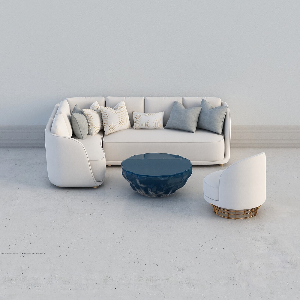 零次方设计 现代轻奢客厅-沙发组合3D模型