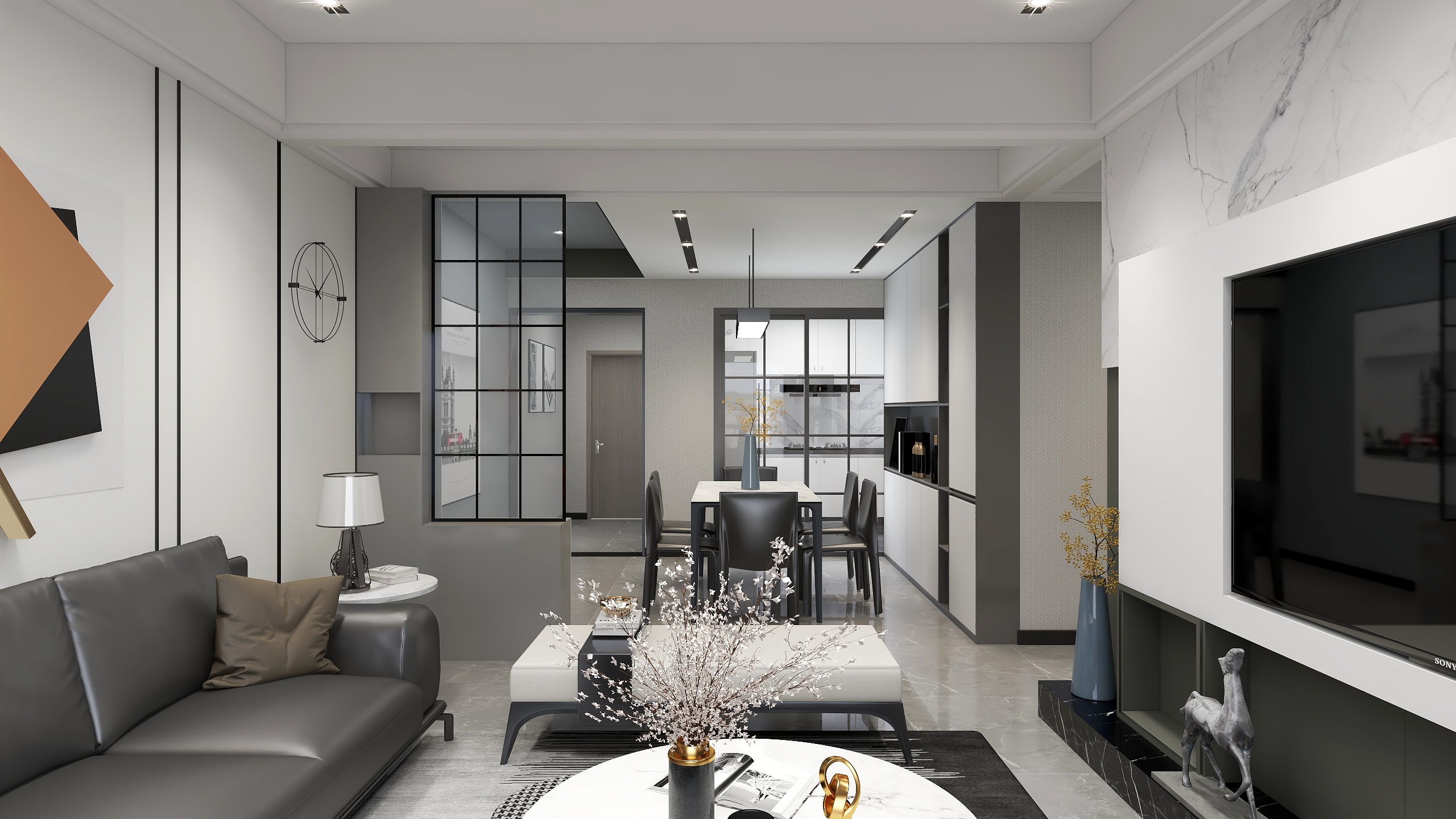 方案----《苏州》-94㎡现代黑白灰风格-装修设计方案