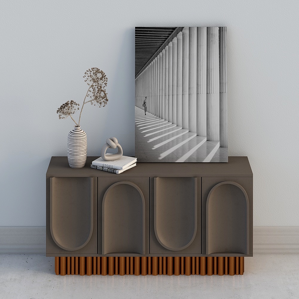 现代边柜-柜体带装饰品组合-13D模型