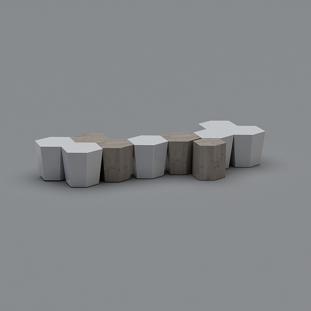 现代办公茶水间-几何凳子组3D模型