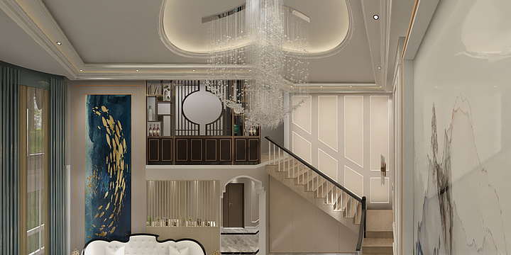 宁蒗高端标准化装修资深设计师沙健-清泉李总家挑空客厅设计-装修设计方案