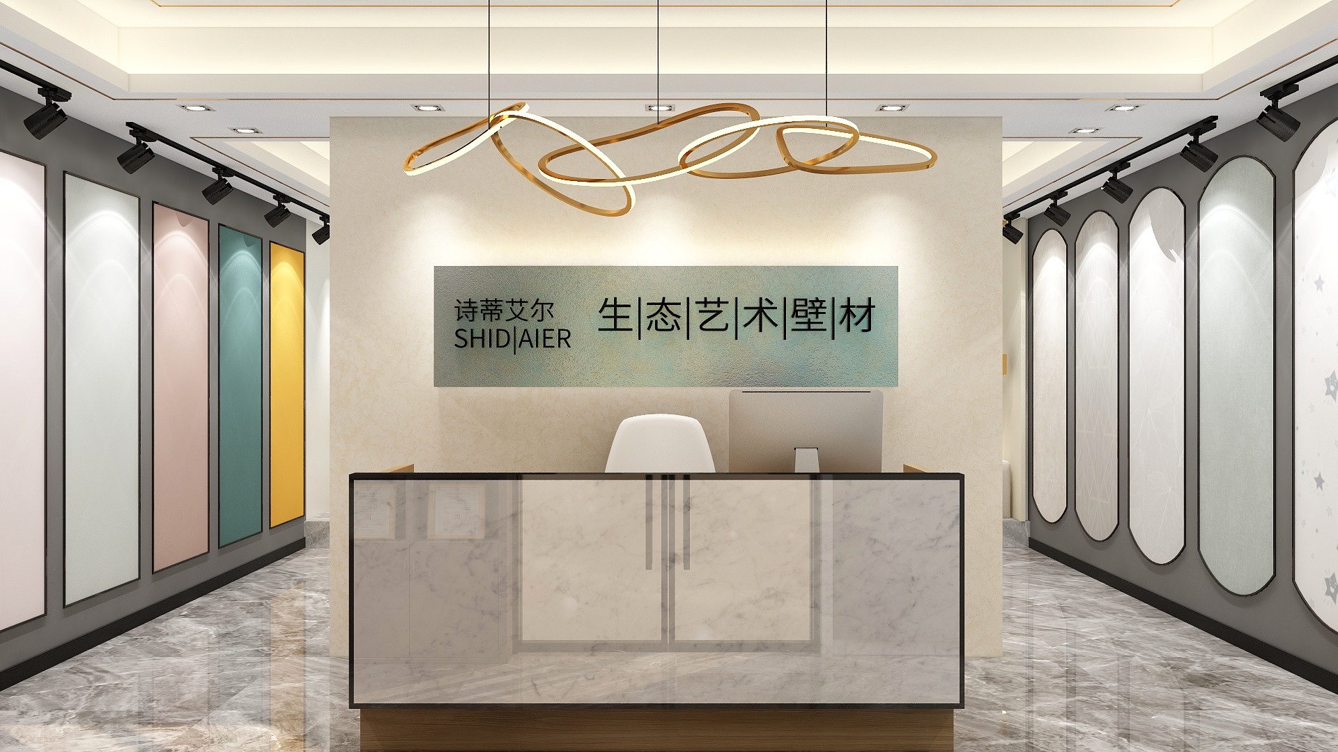 一品设计YP-壁材店-65m²装修效果图