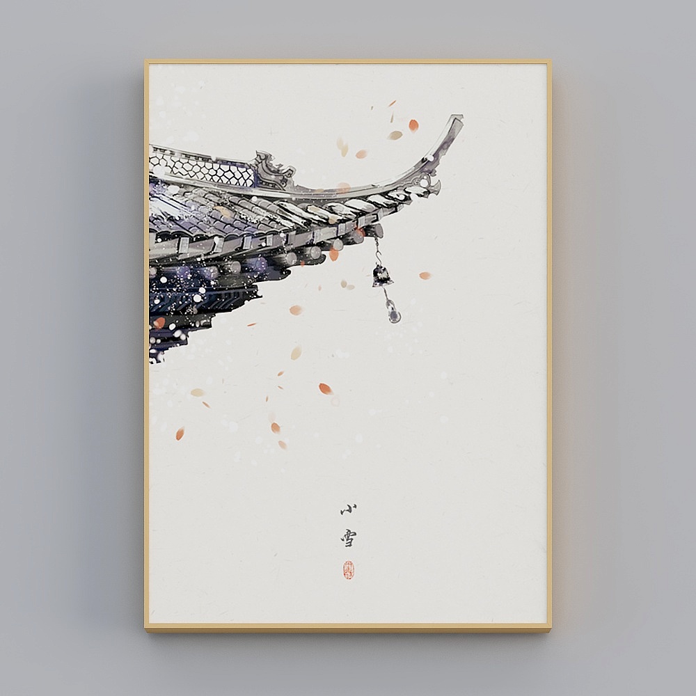 海龙红-新中式-客厅卧室玄关装饰画-24节气中国古风挂画3D模型
