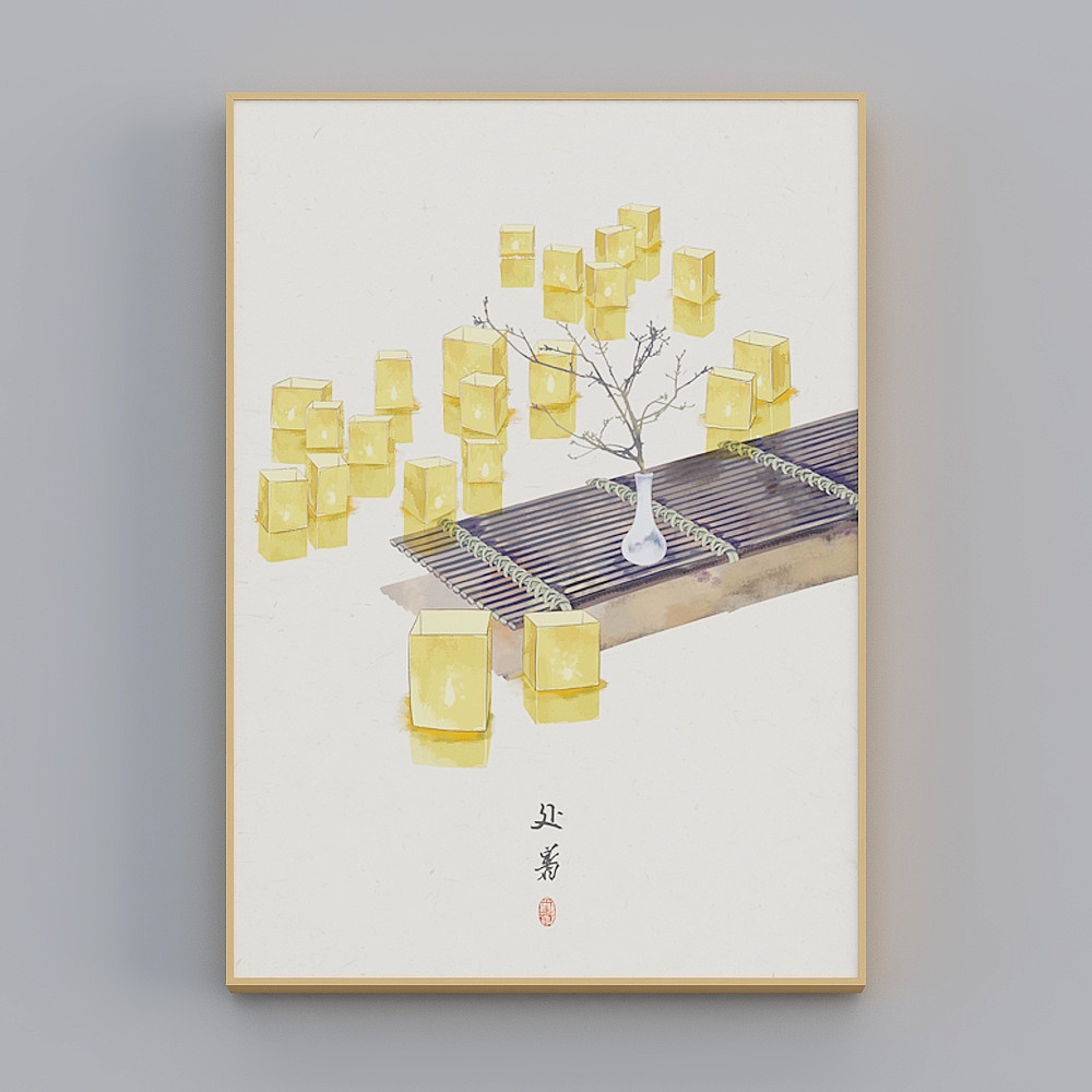 海龙红-新中式-客厅卧室玄关装饰画-24节气中国古风挂画3D模型