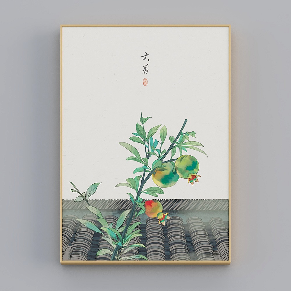 海龙红-新中式-客厅卧室玄关装饰画-24节气中国古风挂画3D模型