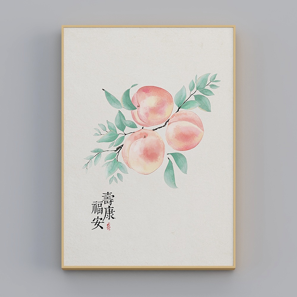 海龙红-新中式-客厅卧室玄关装饰画-吉祥水果
