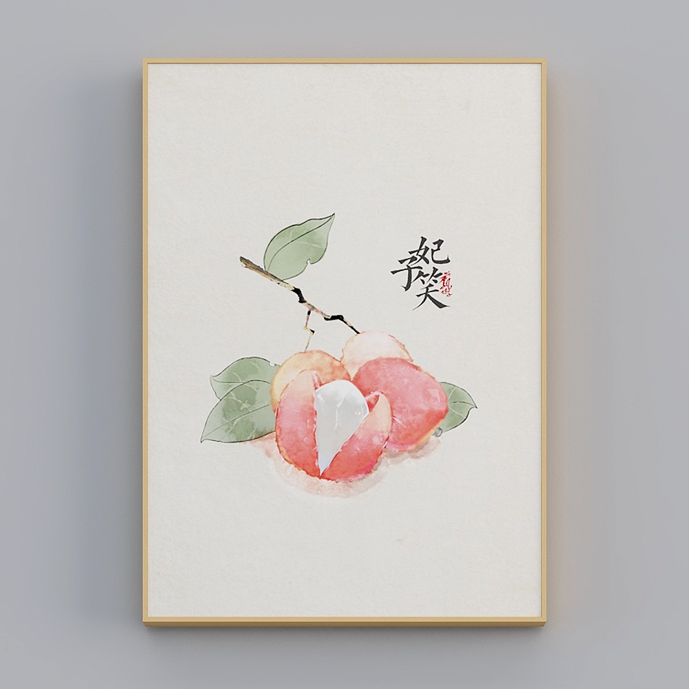 海龙红-新中式-客厅卧室玄关装饰画-吉祥水果3D模型