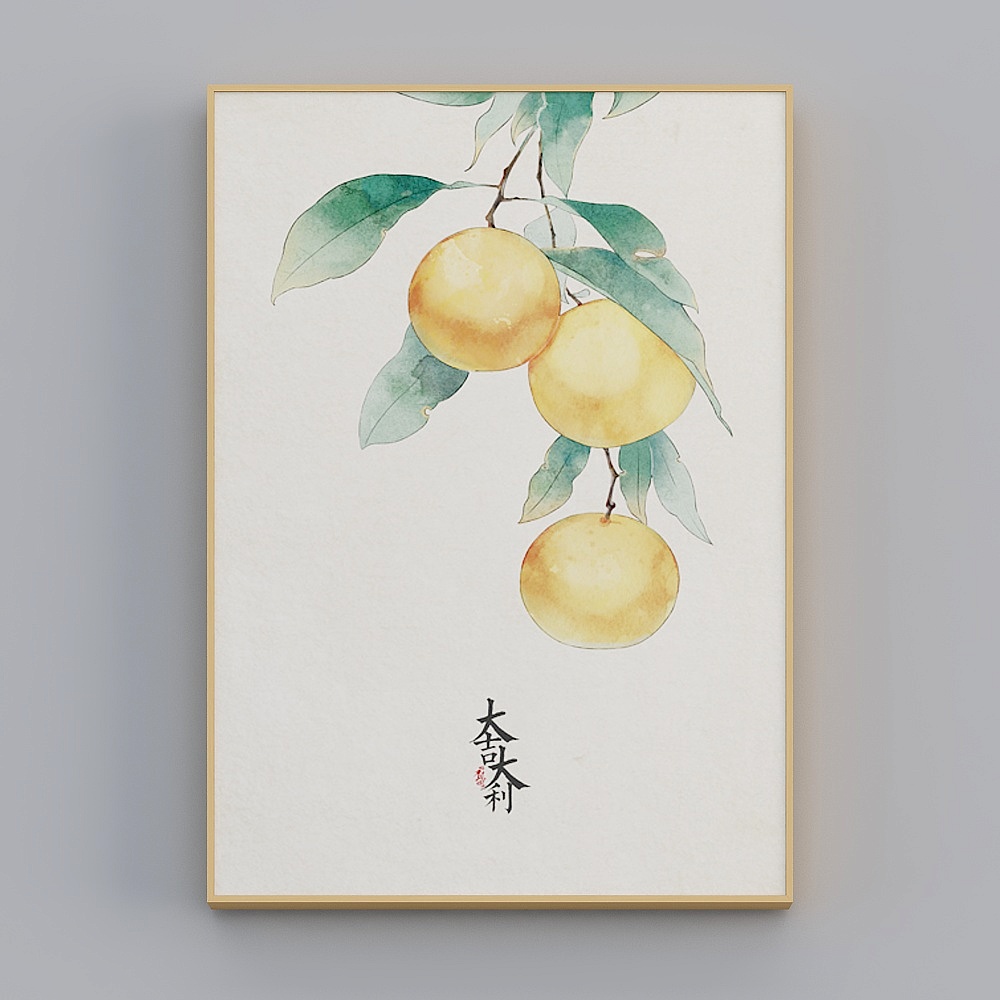 海龙红-新中式-客厅卧室玄关装饰画-吉祥水果