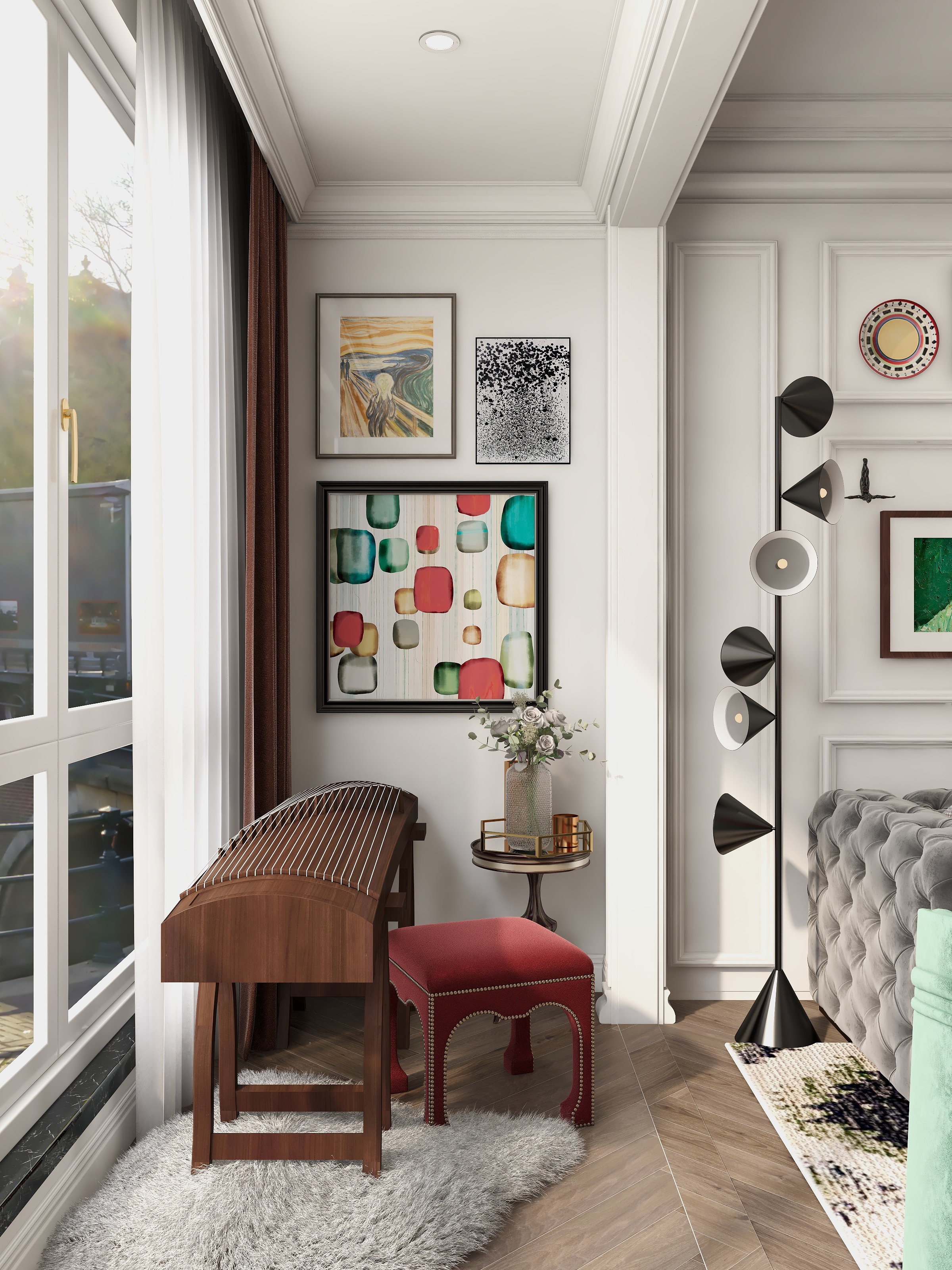 言色设计Lane-Pattern美式复古一层客厅阳台装修效果图第1张