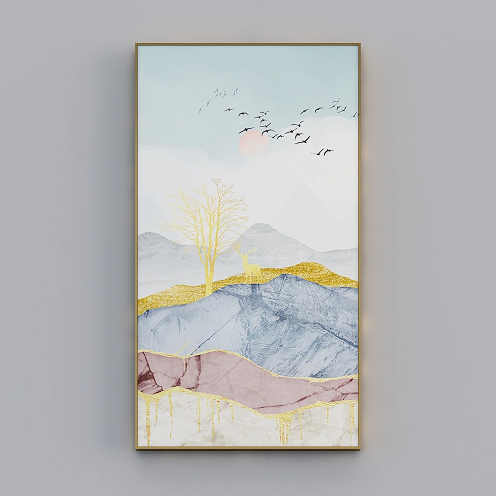 海龙红-现代风-客厅卧室玄关装饰画-青山清梦3D模型