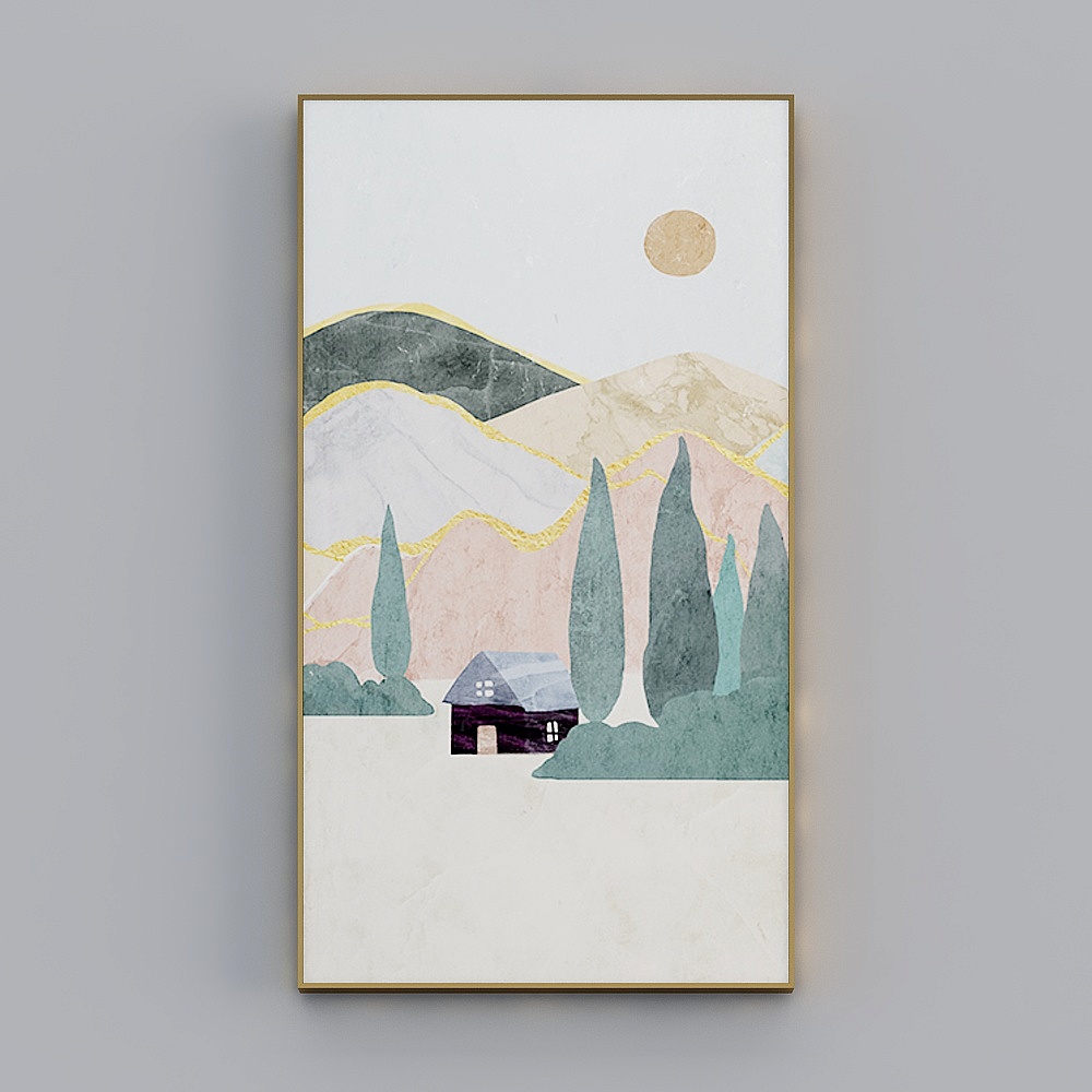 海龙红-现代风-客厅卧室玄关装饰画-青山清梦3D模型