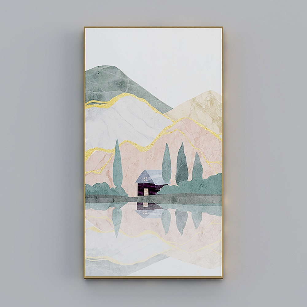 海龙红-现代风-客厅卧室玄关装饰画-青山清梦3D模型